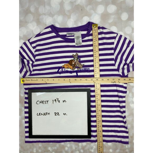 Vintage Disney Store Lady & the Tramp Embroidered T-Shirt Medium Purple Stripes - Picture 9 of 9
